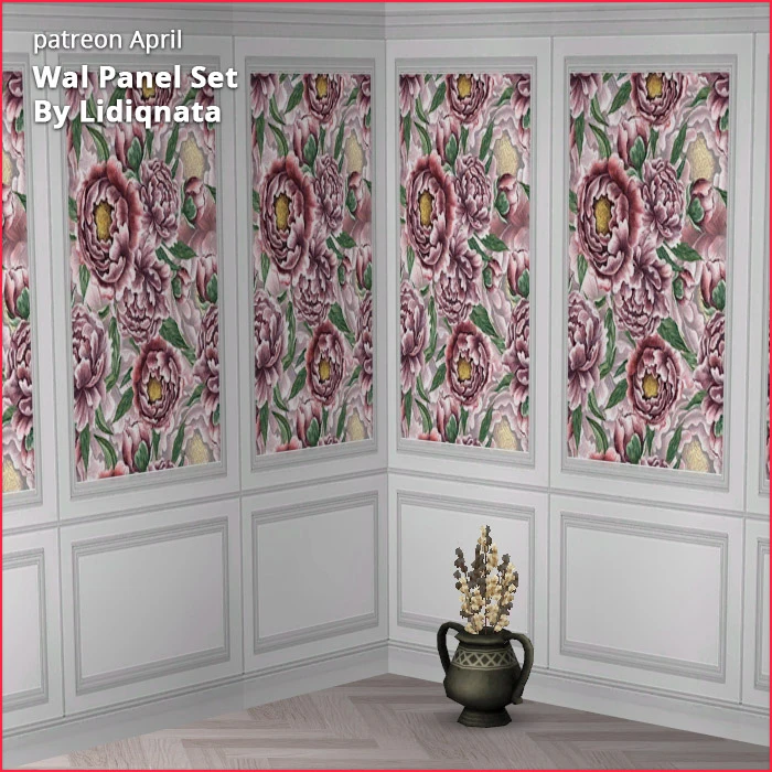 white wood panel floral walls by lidiqnata for sims 2