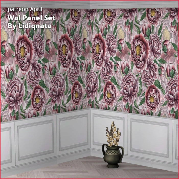 white wood panel floral walls by lidiqnata for sims 2