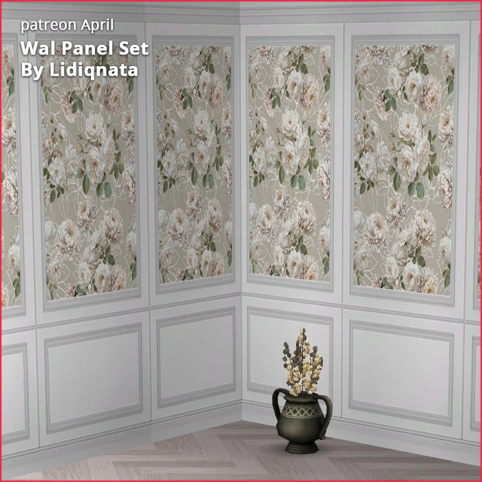 white wood panel floral walls by lidiqnata for sims 2