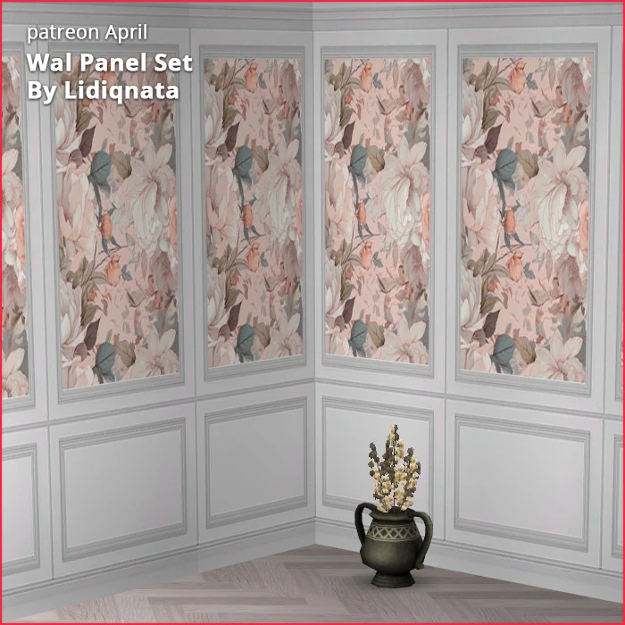 white wood panel floral walls by lidiqnata for sims 2