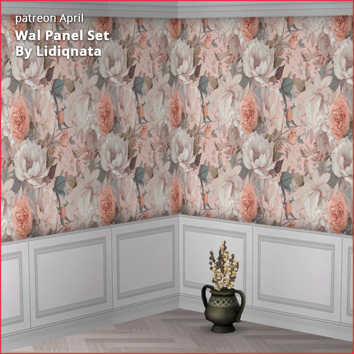 white wood panel floral walls by lidiqnata for sims 2