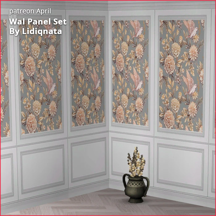 white wood panel floral walls by lidiqnata for sims 2