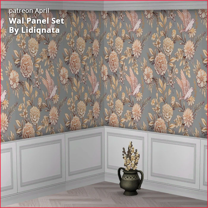 white wood panel floral walls by lidiqnata for sims 2