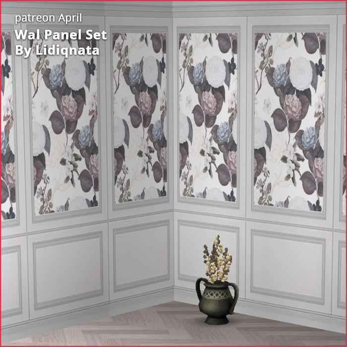 white wood panel floral walls by lidiqnata for sims 2