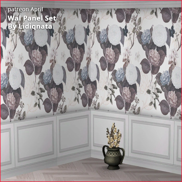 white wood panel floral walls by lidiqnata for sims 2