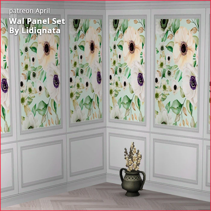 white wood panel floral walls by lidiqnata for sims 2
