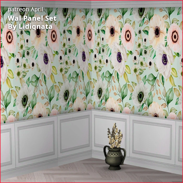 white wood panel floral walls by lidiqnata for sims 2