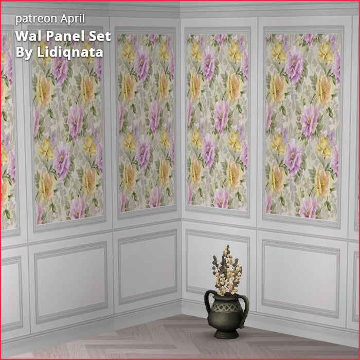 white wood panel floral walls by lidiqnata for sims 2