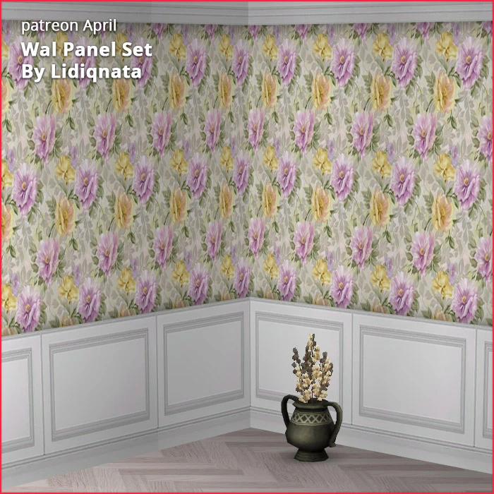 white wood panel floral walls by lidiqnata for sims 2