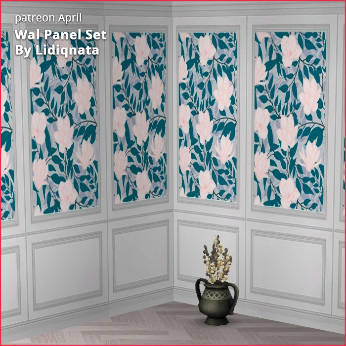 white wood panel floral walls by lidiqnata for sims 2