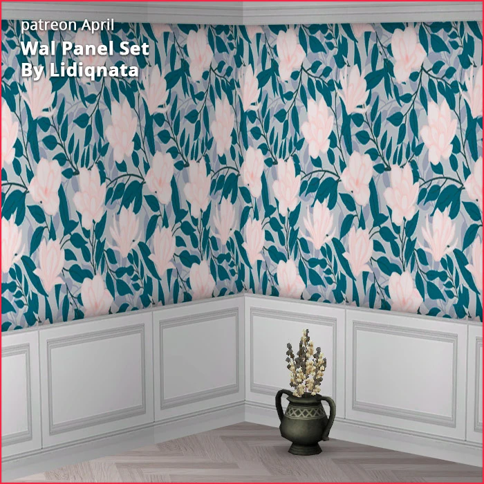 white wood panel floral walls by lidiqnata for sims 2