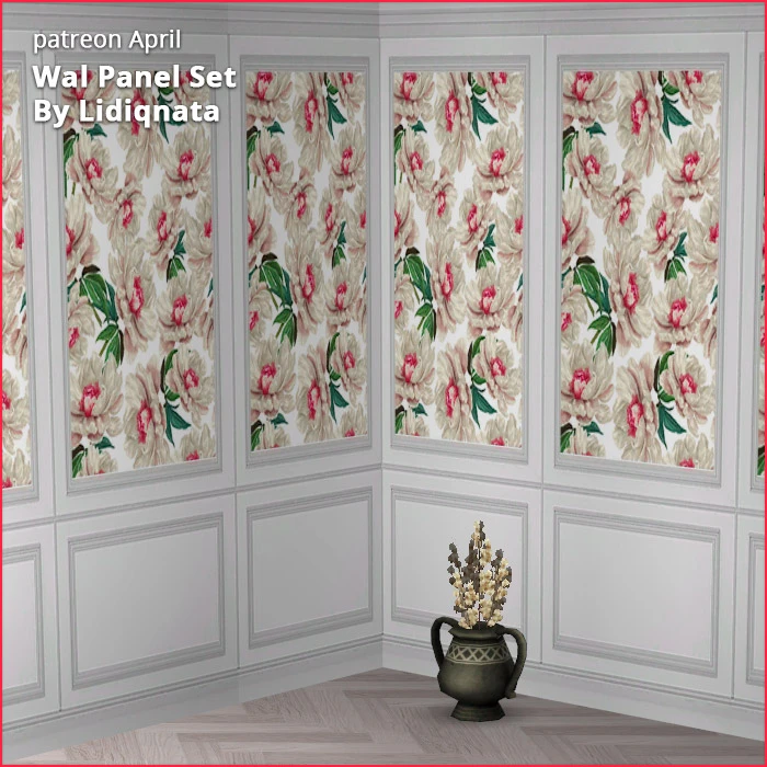 white wood panel floral walls by lidiqnata for sims 2