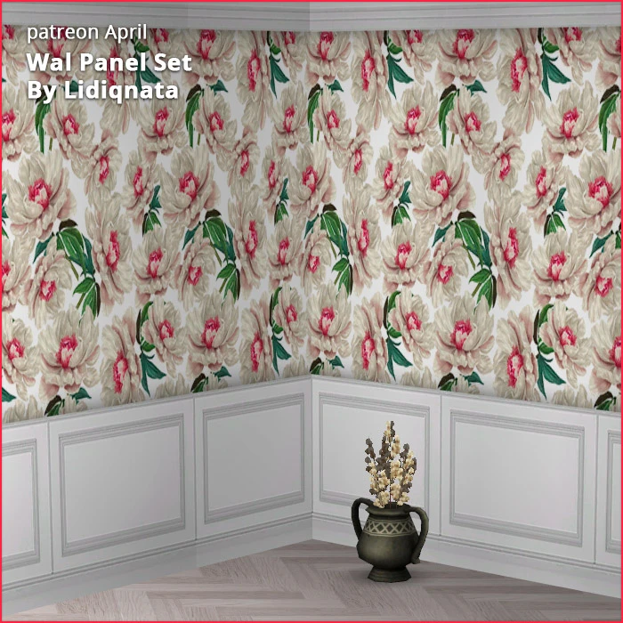 white wood panel floral walls by lidiqnata for sims 2