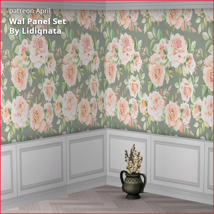 white wood panel floral walls by lidiqnata for sims 2