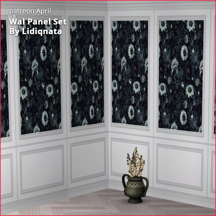 white wood panel floral walls by lidiqnata for sims 2