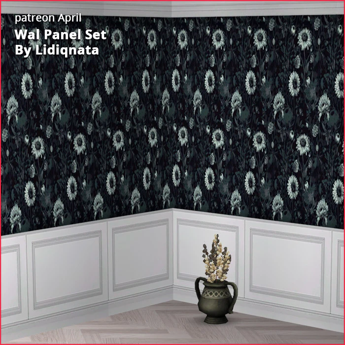 white wood panel floral walls by lidiqnata for sims 2