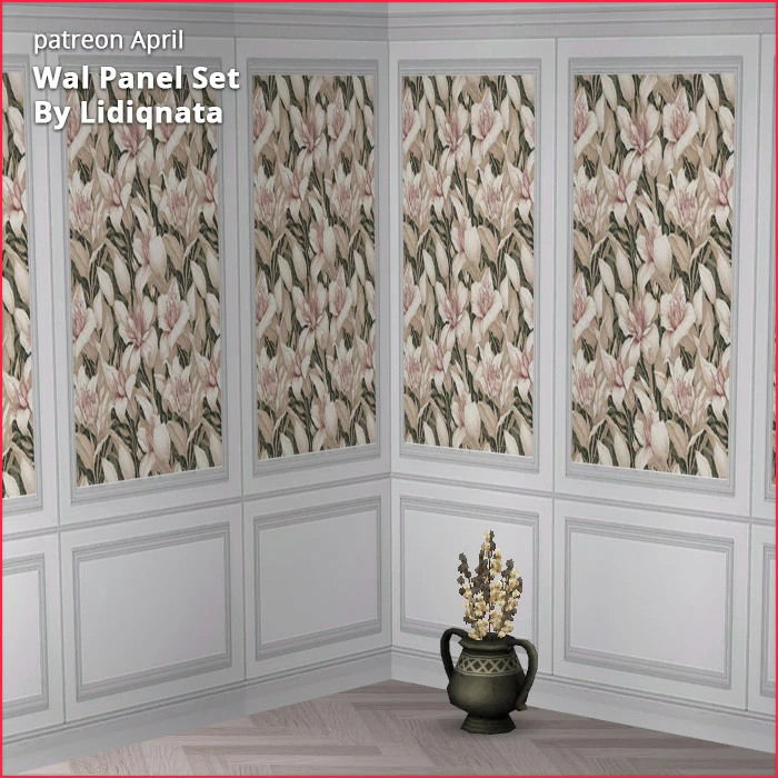 white wood panel floral walls by lidiqnata for sims 2