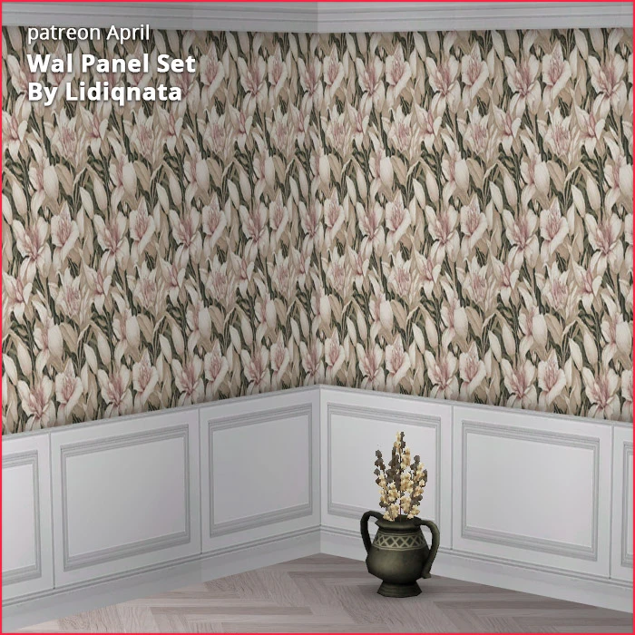 white wood panel floral walls by lidiqnata for sims 2