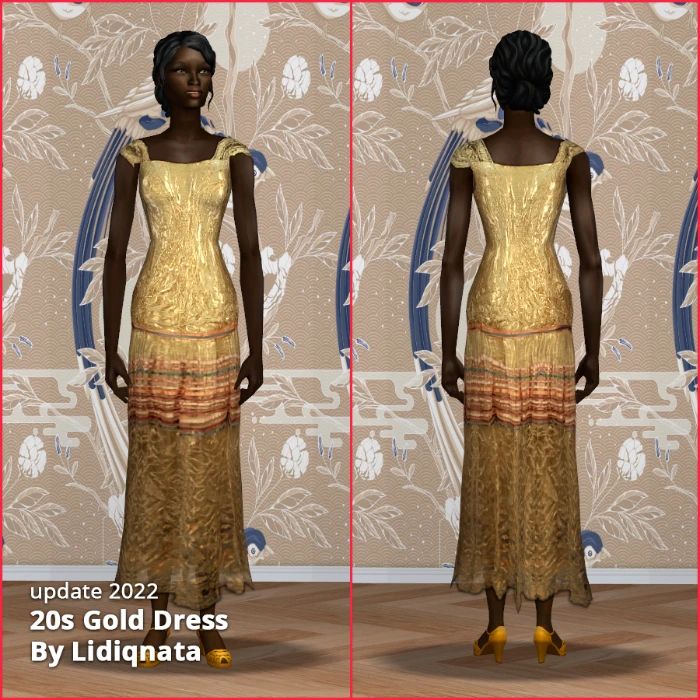 20s long gold flapper dresses by lidiqnata for sims 2