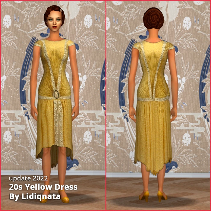 20s long yellow flapper dresses by lidiqnata for sims 2