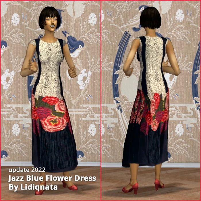 20s blue flower dress long set by lidiqnata for sims 2