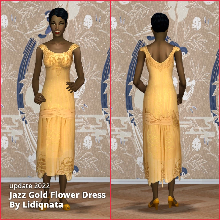 20s cream gold dress long set by lidiqnata for sims 2