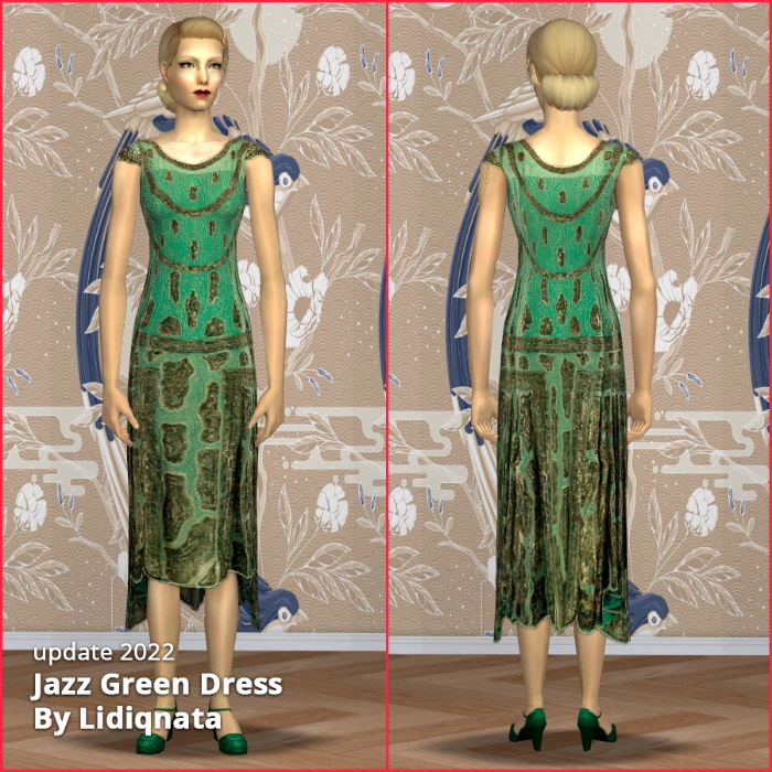20s green dress long set by lidiqnata for sims 2