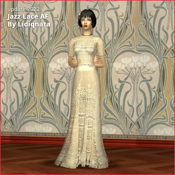1920s af long lace dress by lidiqnata for sims 2