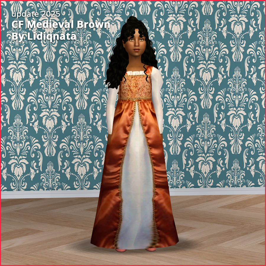 brown cf dress medieval by lidiqnata for sims 2