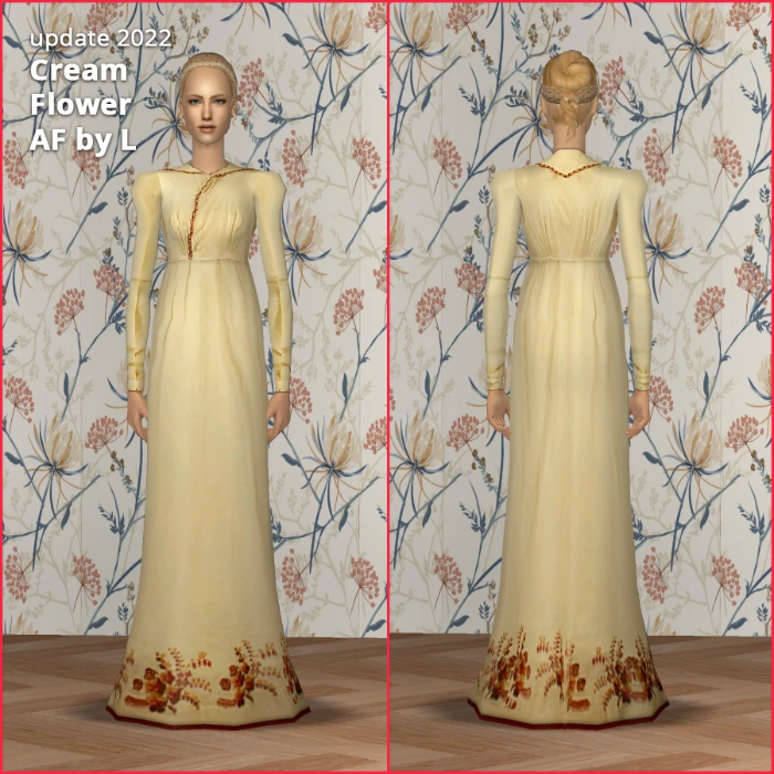 regency af cream flower dress by lidiqnata for sims 2