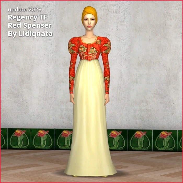 regency tf red spenser dress by lidiqnata for sims 2