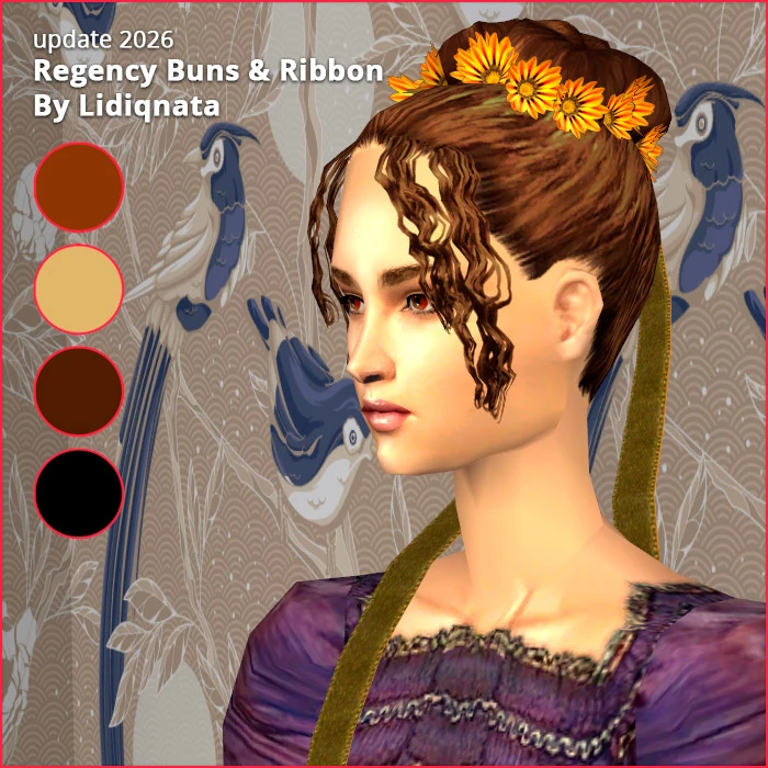 regency 3 buns and ribbon hair set by lidiqnata for sims 2