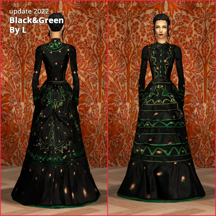 black&green victorian 1900s dress af by lidiqnata sims 2