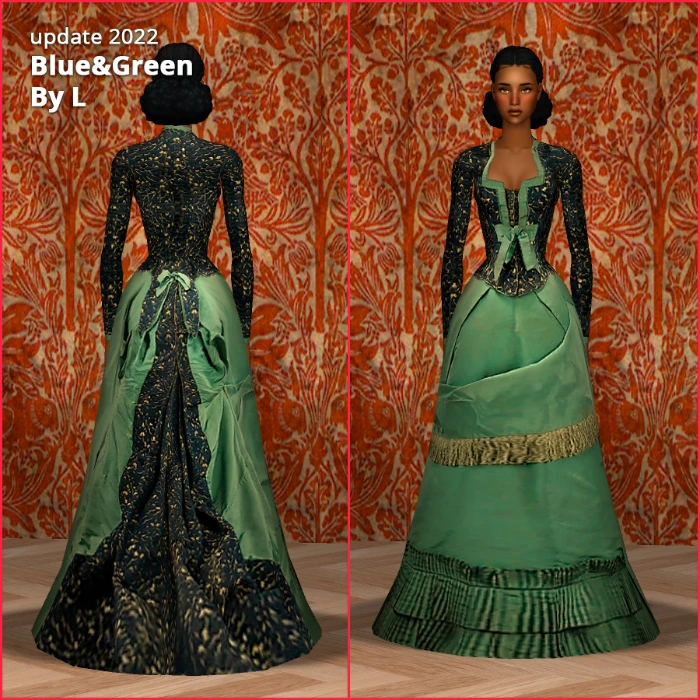 blue&greeen victorian 1900s dress af by lidiqnata sims 2