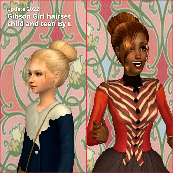 victorian gibson girl hairstyle set teen and child by lidiqnata for sims 2
