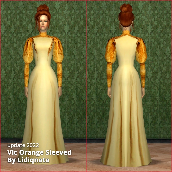 victorian orange sleeved dress by lidiqnata for sims 2