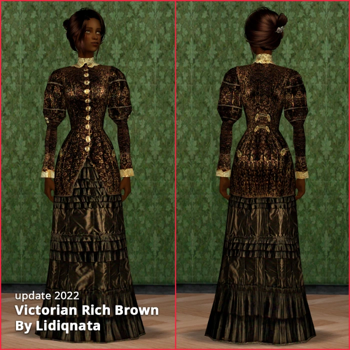 victorian rich brown dress by lidiqnata for sims 2