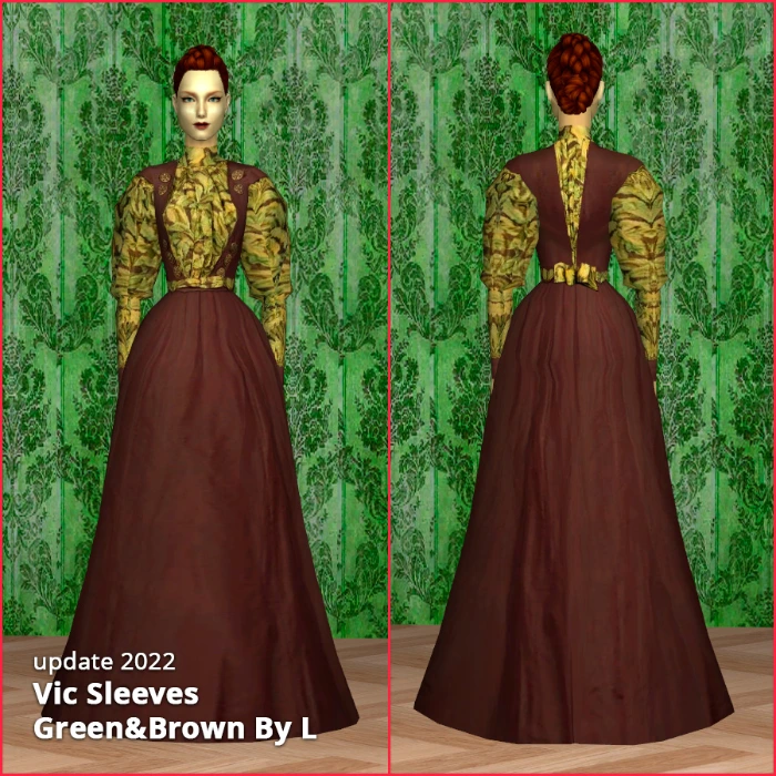 green and brown victorian dress with sleeves af by lidiqnata sims 2