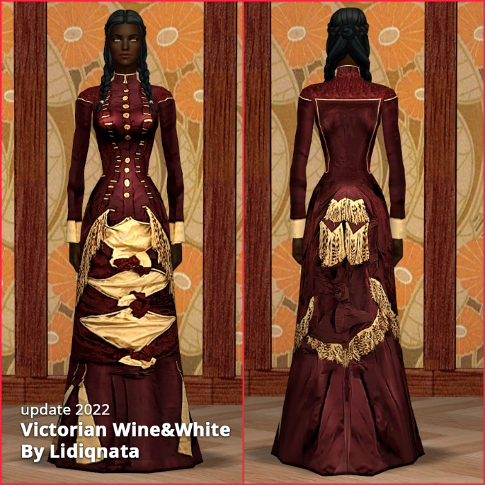 victorian wine and white dress by lidiqnata for sims 2